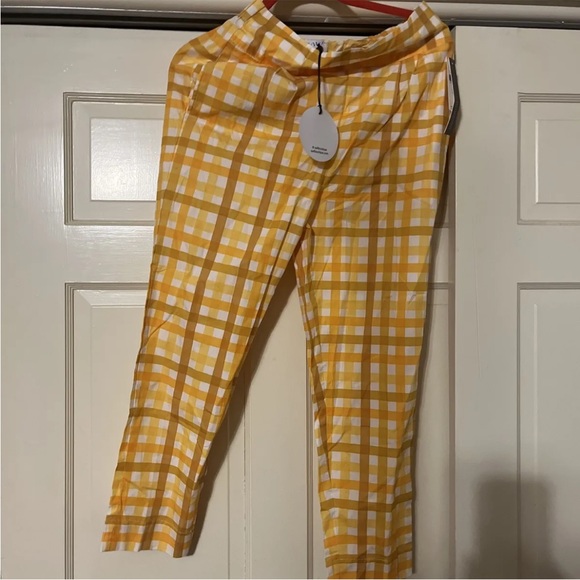 New Anthropologie S/W/F Jolie Gingham Tapered Pants $249 SMALL Yellow - Picture 2 of 4